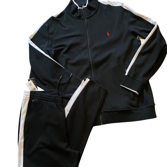 Polo Ralph Lauren Other - Polo Ralph Lauren Interlock Tracksuit Jacket XL & Pants L Black White Stripe NEW